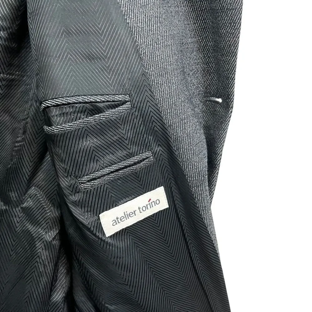 Atelier Tornio Mens Virgin Wool Suit Blazer Suit Ventless‎ Pockets Gray Sz 44L
